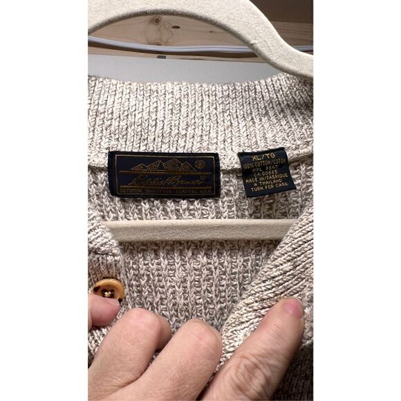 EDDIE BAUER MENS CABLE KNIT SWEATER BROWN BEIGE SIZE XL - Picture 4 of 8